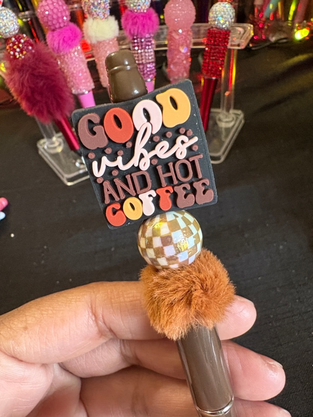 Good Vibes and Hot Coffee Brown Pen Topper